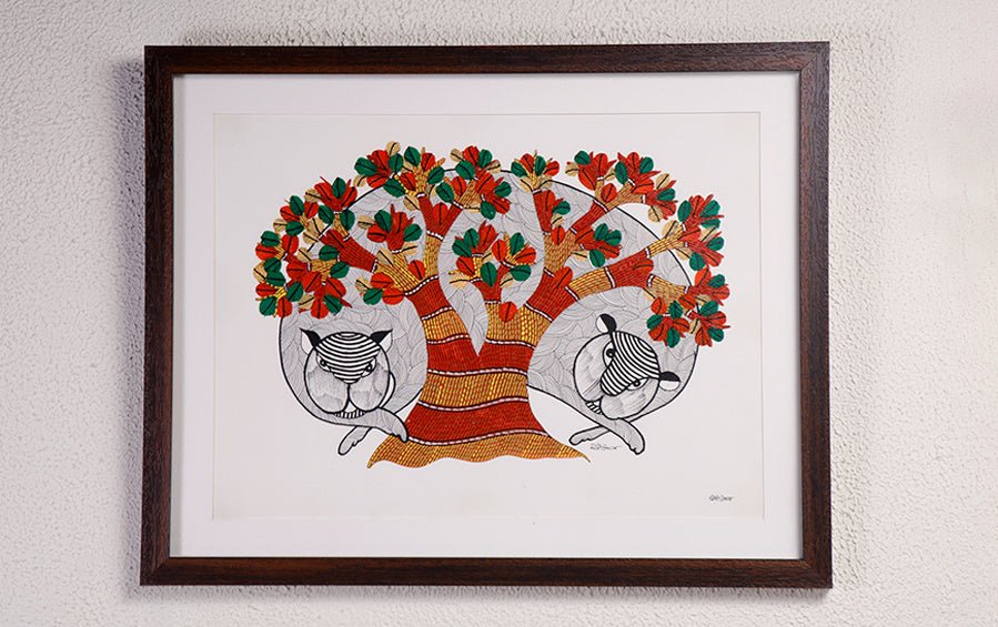 Tiger | Gond Painting | A3 Frame - paintings - indic inspirations