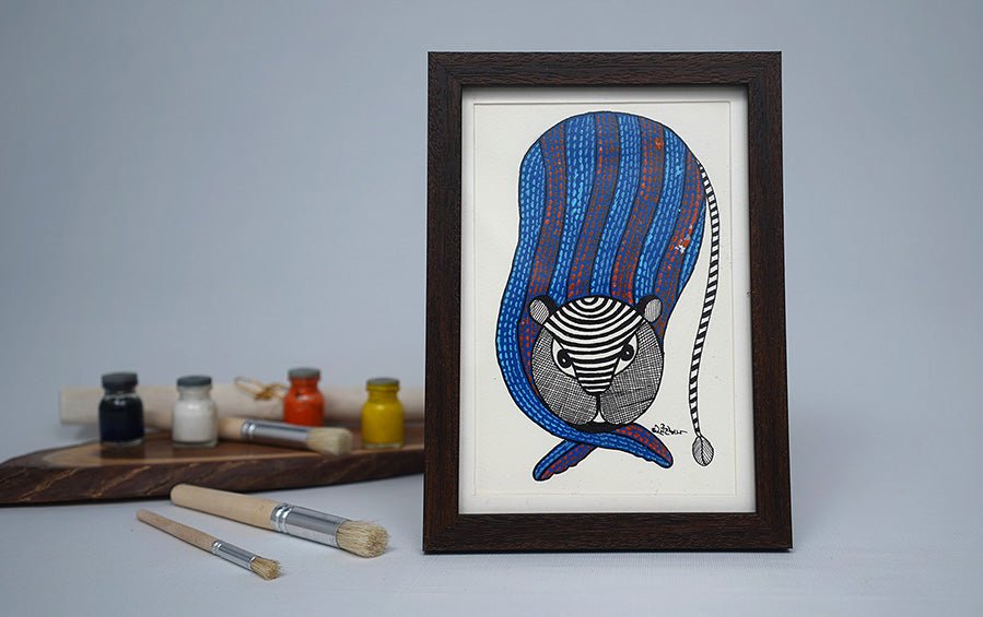 Tiger | Gond Painting | A5 Frame - paintings - indic inspirations