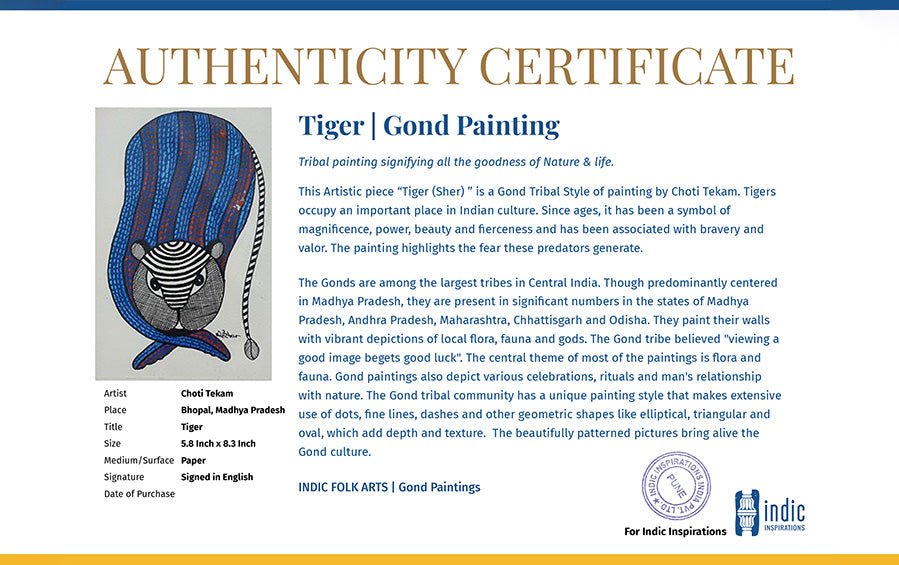 Tiger | Gond Painting | A5 Frame - paintings - indic inspirations