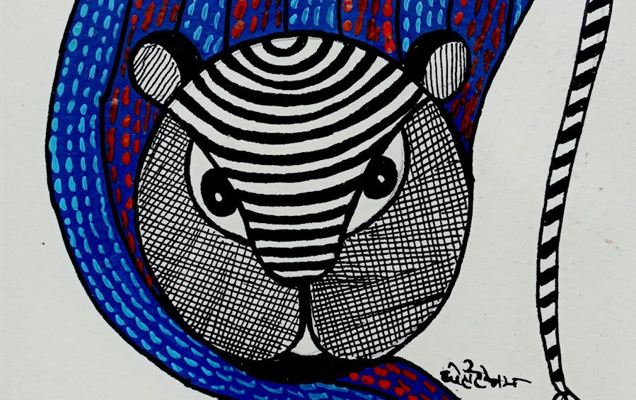 Tiger | Gond Painting | A5 Frame - paintings - indic inspirations