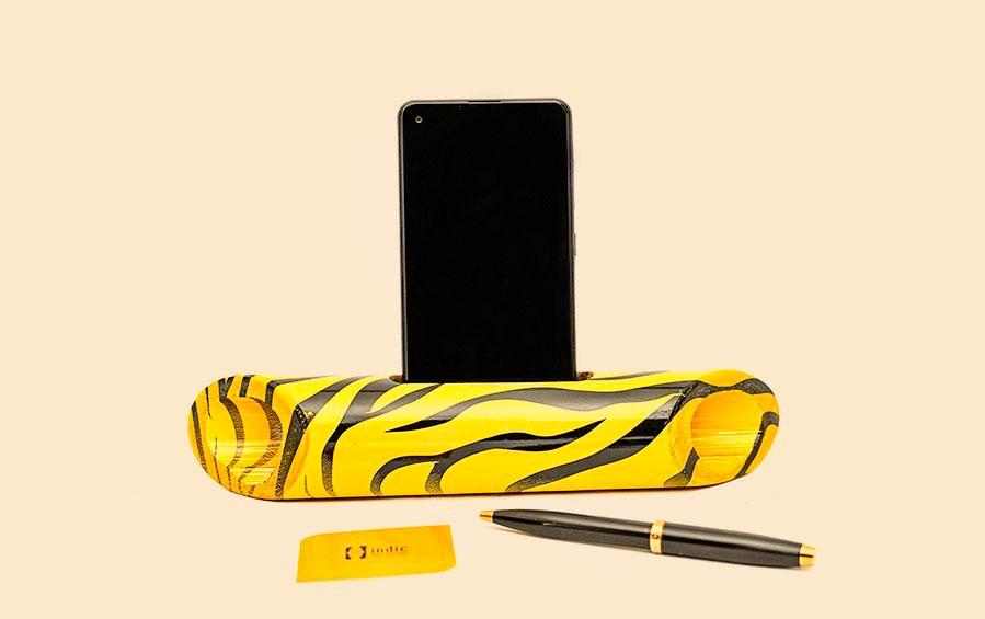 Tiger Pattern Bamboo Speaker - Sound amplifier - indic inspirations