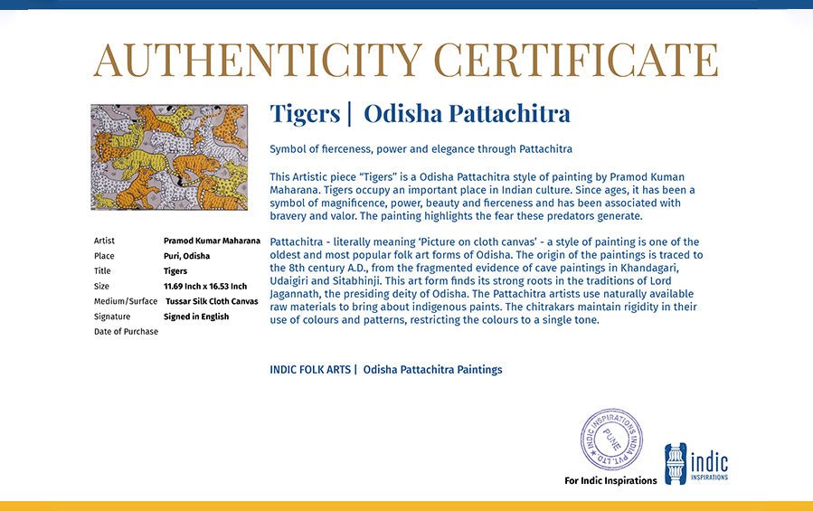 Tigers | Odisha Pattachitra Painting | A3 Frame - paintings - indic inspirations