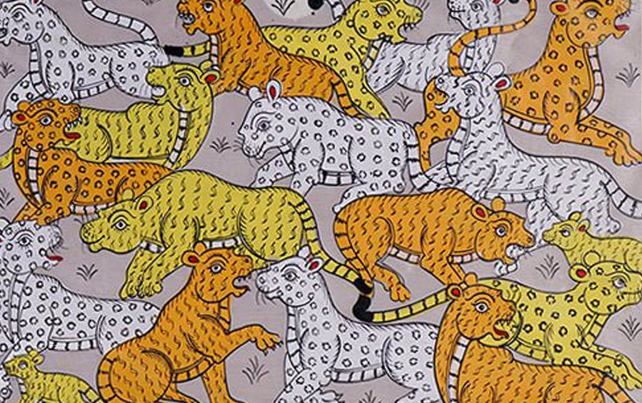 Tigers | Odisha Pattachitra Painting | A3 Frame - paintings - indic inspirations