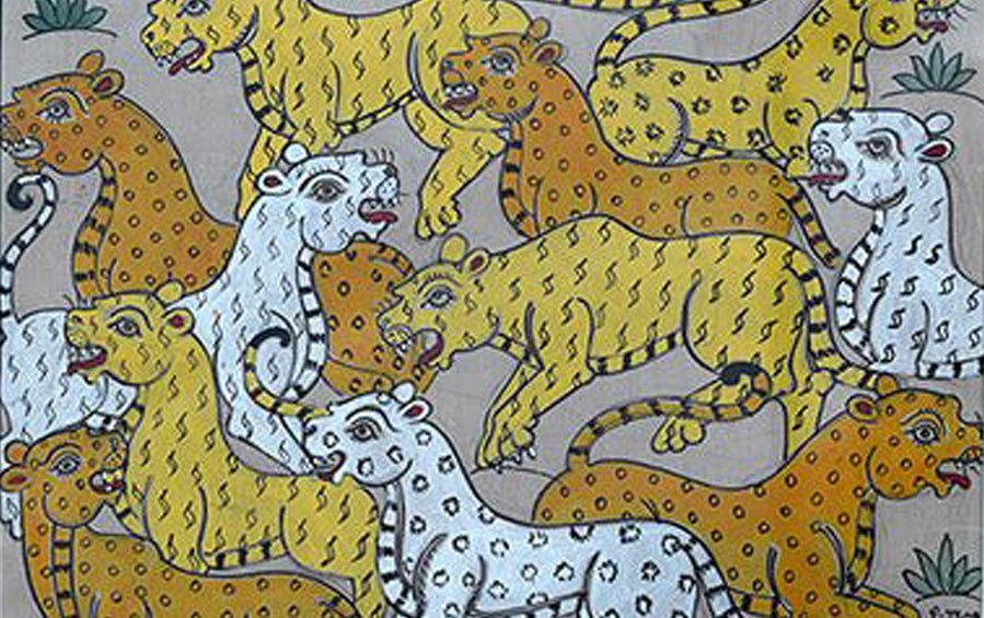 Tigers | Odisha Pattachitra Painting | A4 Frame - paintings - indic inspirations