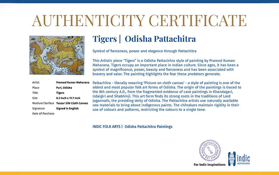 Tigers | Odisha Pattachitra Painting | A4 Frame - paintings - indic inspirations