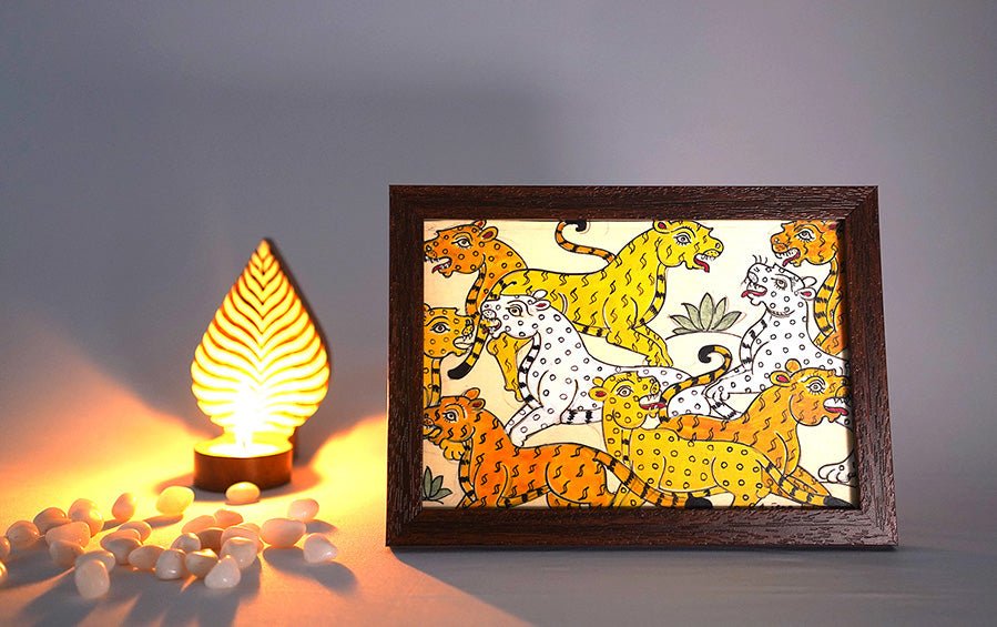 Tigers | Odisha Pattachitra Painting | A5 Frame - paintings - indic inspirations