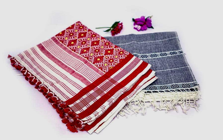 Traditional Assam Cotton Stoles - Set of 2 - Stoles - indic inspirations