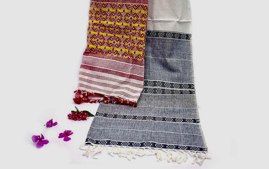 Traditional Assam Cotton Stoles - Set of 2 - Stoles - indic inspirations