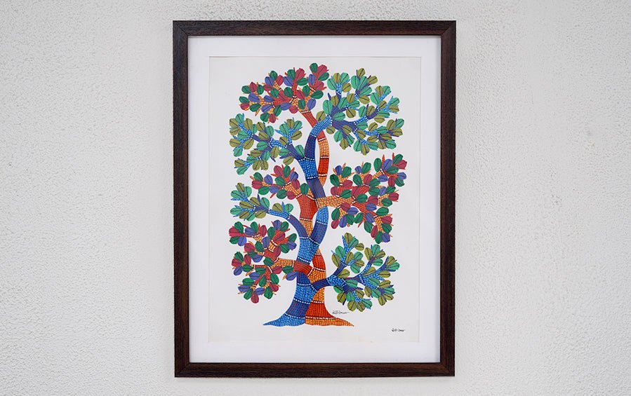 Tree | Gond Painting | A3 Frame - paintings - indic inspirations