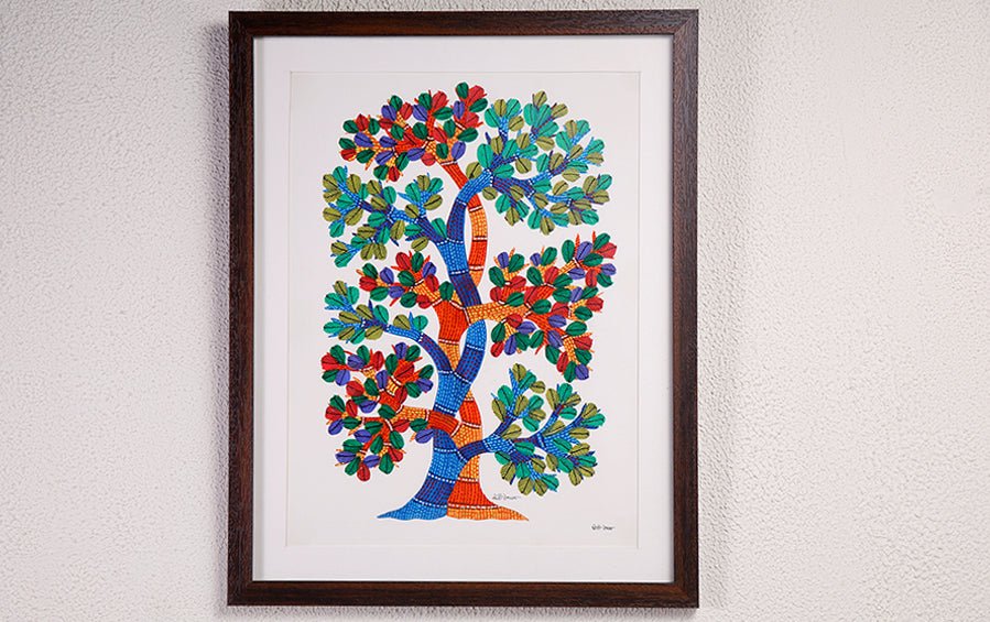 Tree | Gond Painting | A3 Frame - paintings - indic inspirations