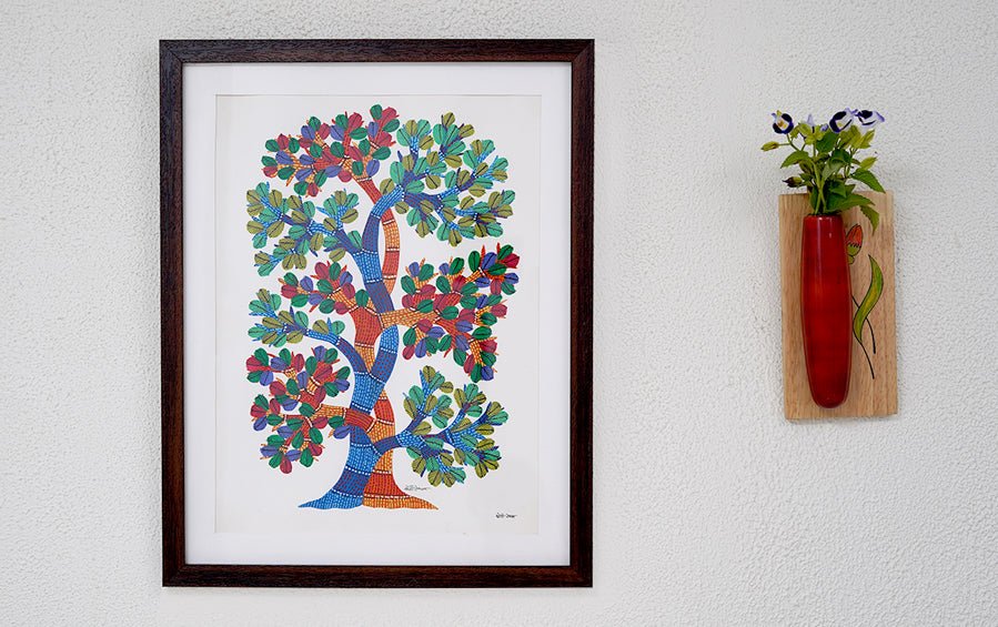 Tree | Gond Painting | A3 Frame - paintings - indic inspirations