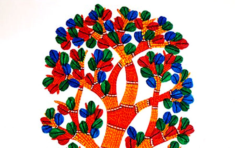 Tree | Gond Painting | A4 Frame - paintings - indic inspirations