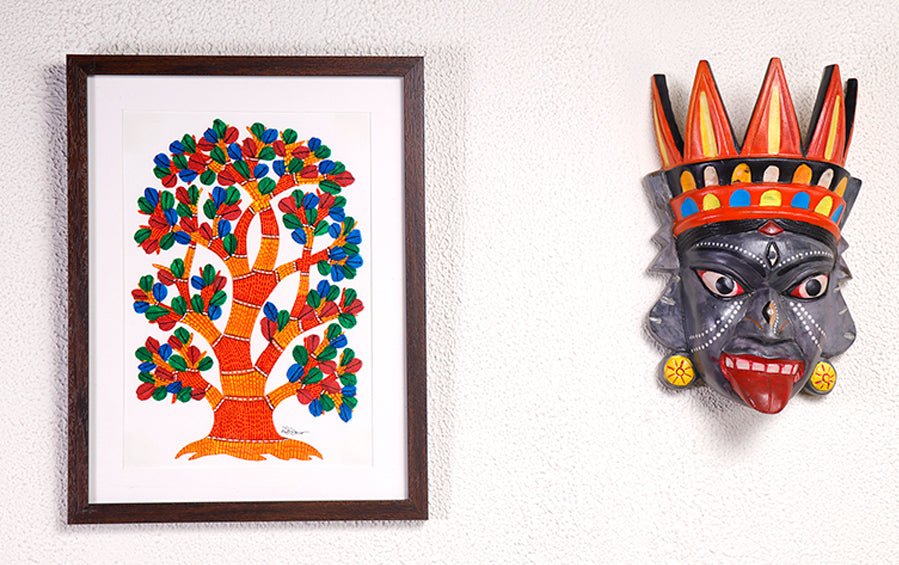 Tree | Gond Painting | A4 Frame - paintings - indic inspirations