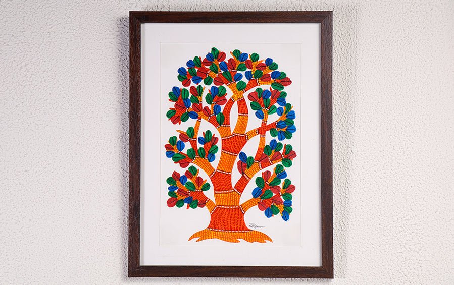 Tree | Gond Painting | A4 Frame - paintings - indic inspirations