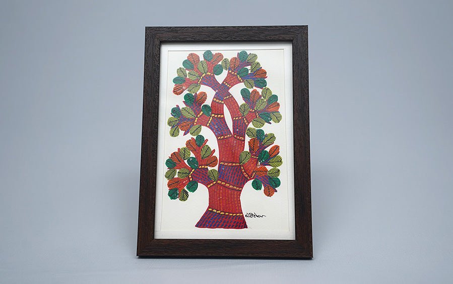 Tree | Gond Painting | A5 Frame - paintings - indic inspirations