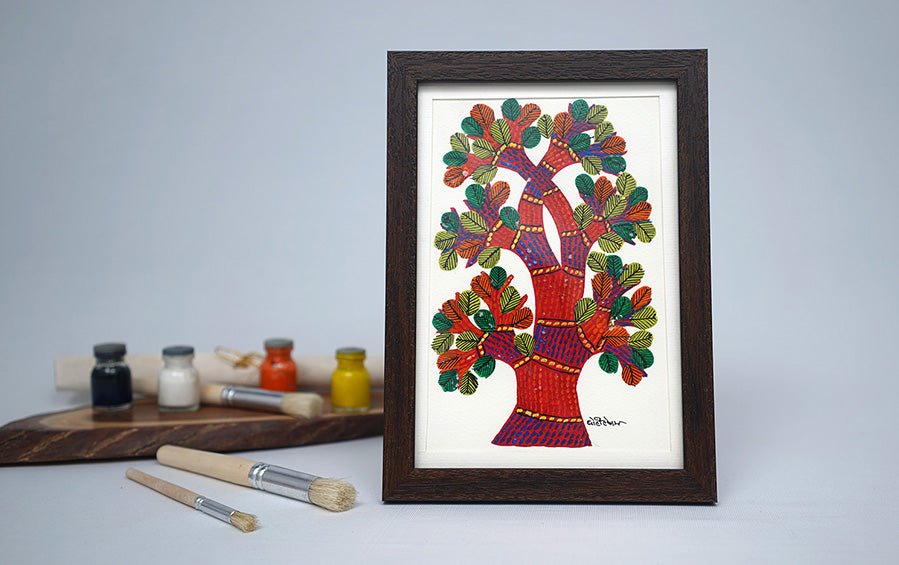 Tree | Gond Painting | A5 Frame - paintings - indic inspirations
