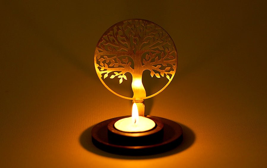 Tree of Life Tealight Candle Holder – Brass Cutwork - Tealight Holders - indic inspirations