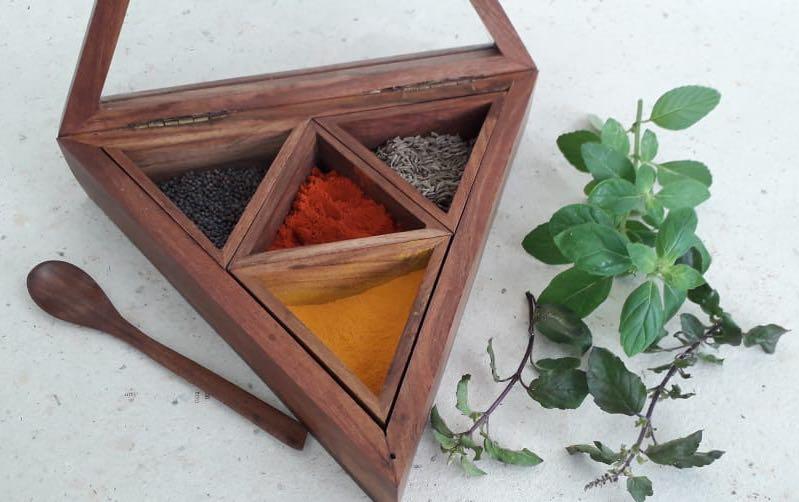 Triangular Spice Containers Buy handmade Triangular Wooden Spice storage Box Online - Indic ...