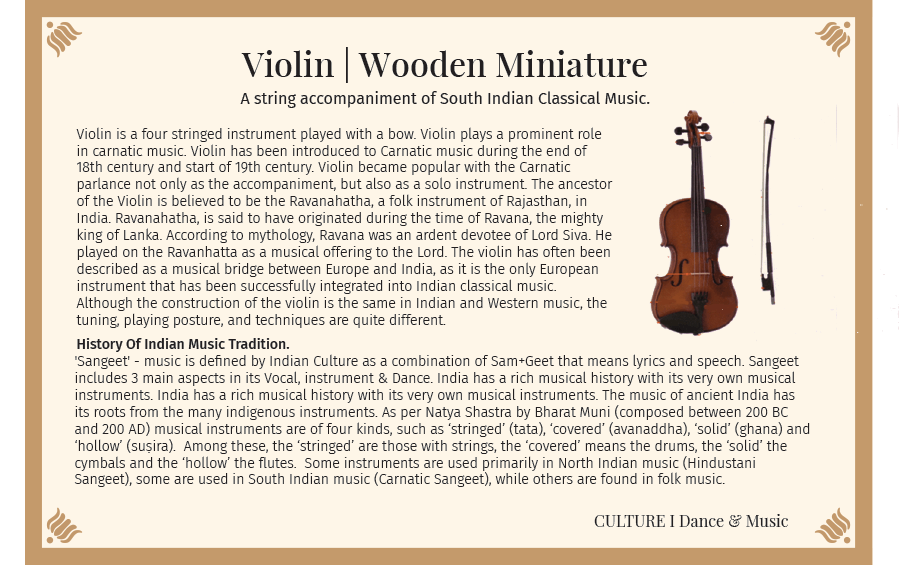 Violin | Wooden Miniature - Miniature Musical Instruments - indic inspirations