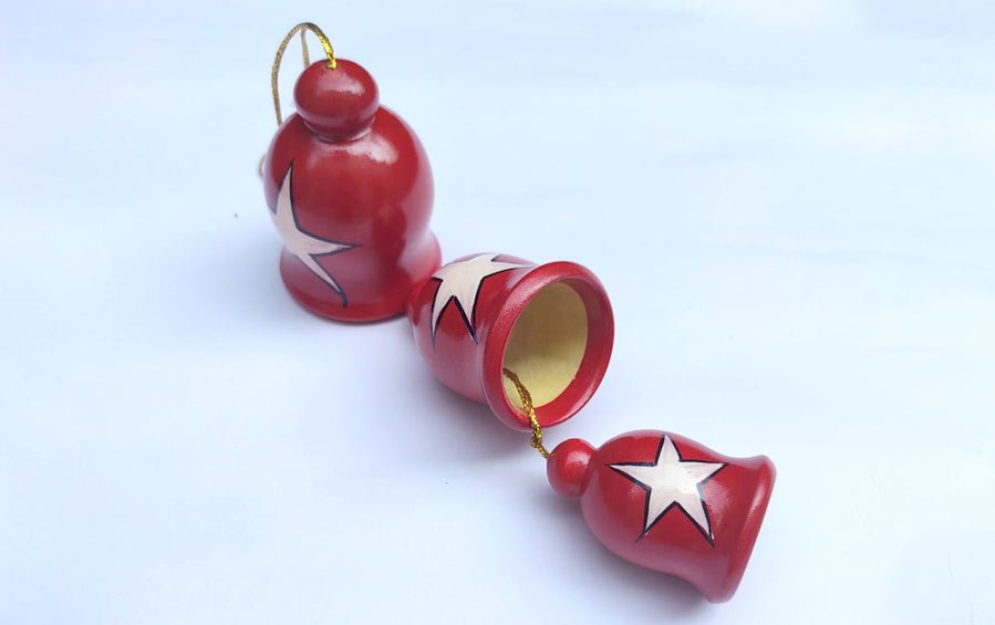 Wooden Bells with Star for Christmas Tree - Set of 3 - Décor hanging - indic inspirations
