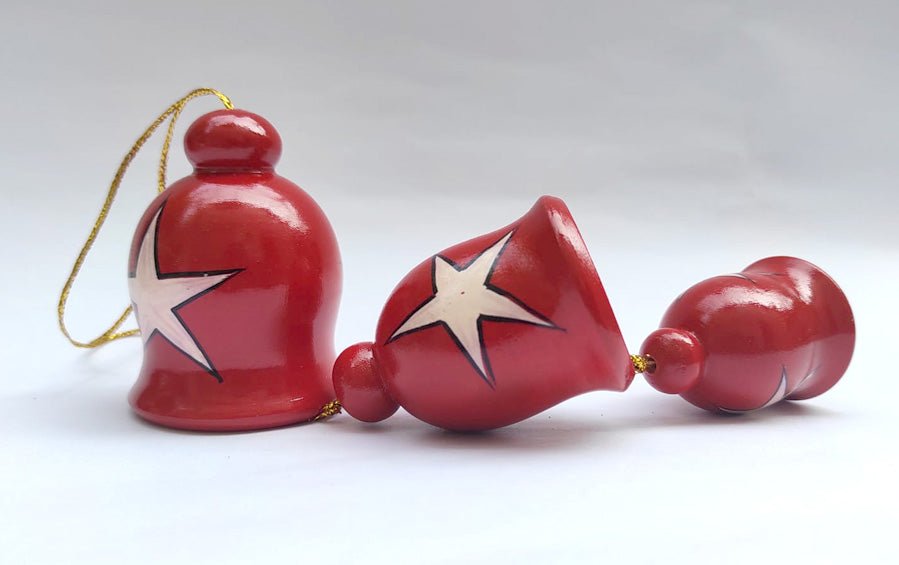 Wooden Bells with Star for Christmas Tree - Set of 3 - Décor hanging - indic inspirations
