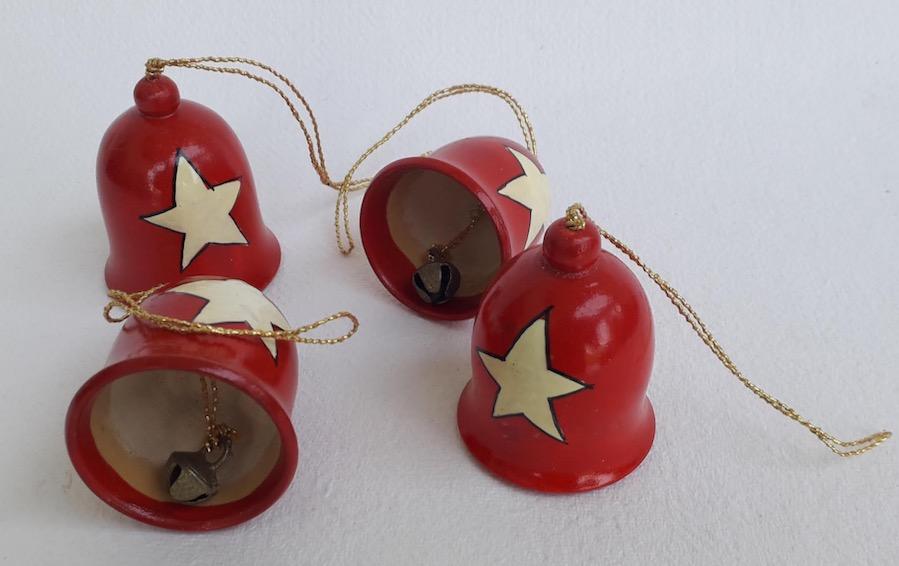 Wooden Bells with Star for Christmas Tree - Set of 4 - Décor hanging - indic inspirations