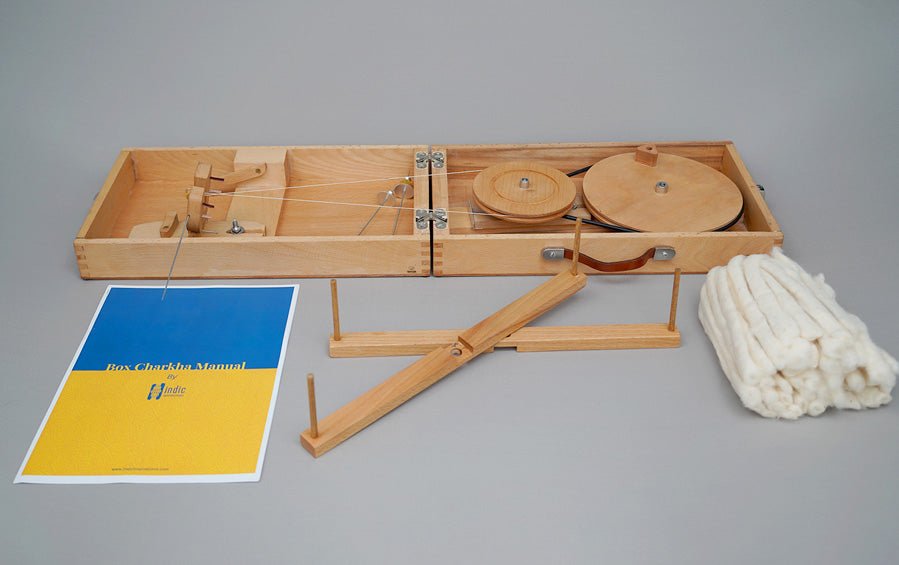 Wooden Box Charkha- Spinning Wheel Premium - Spinning wheels - indic inspirations