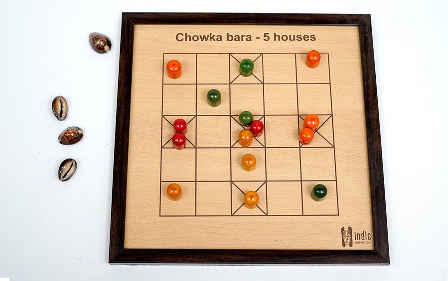 Wooden Chaukabara 5 Houses - Board Games - indic inspirations