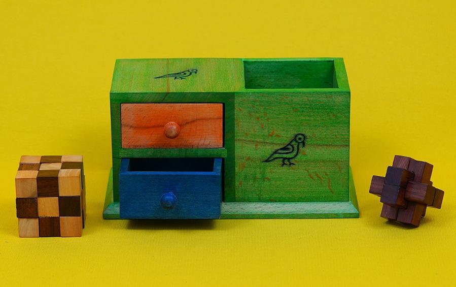 Wooden Desktop Organiser + 2 Puzzles - Desk Organizers - indic inspirations
