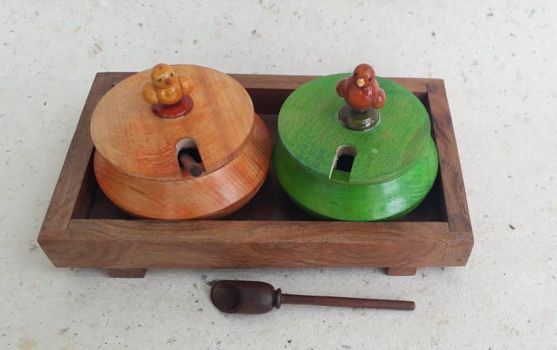 Wooden Parrot Jar Set - servers - indic inspirations