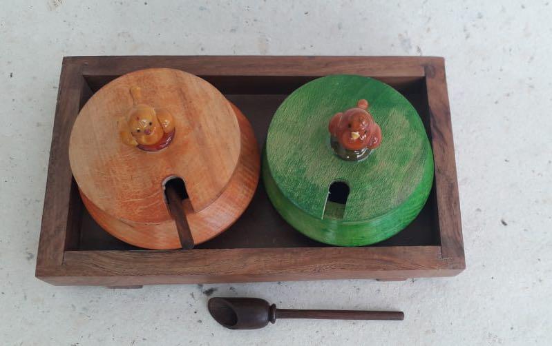 Wooden Parrot Jar Set - servers - indic inspirations
