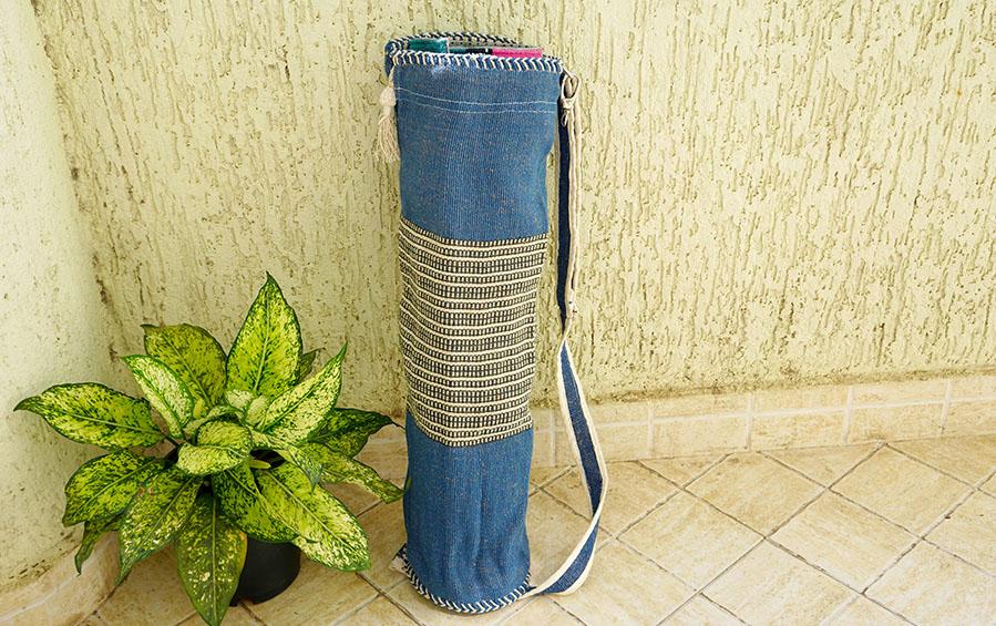 Yoga Cylindrical Bag - Denim Blue with Pattern - Yoga bags - indic inspirations