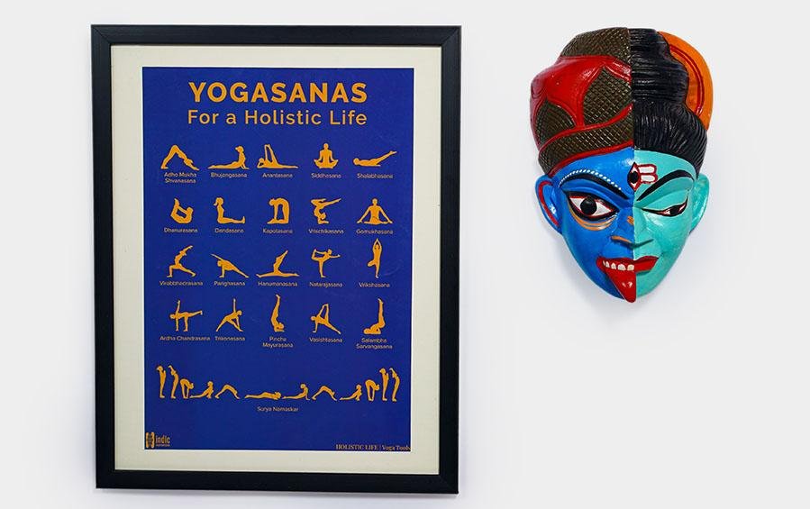 Yogasanas Blue Poster for Yoga Studios - A3 Frame - Wall Frames - indic inspirations