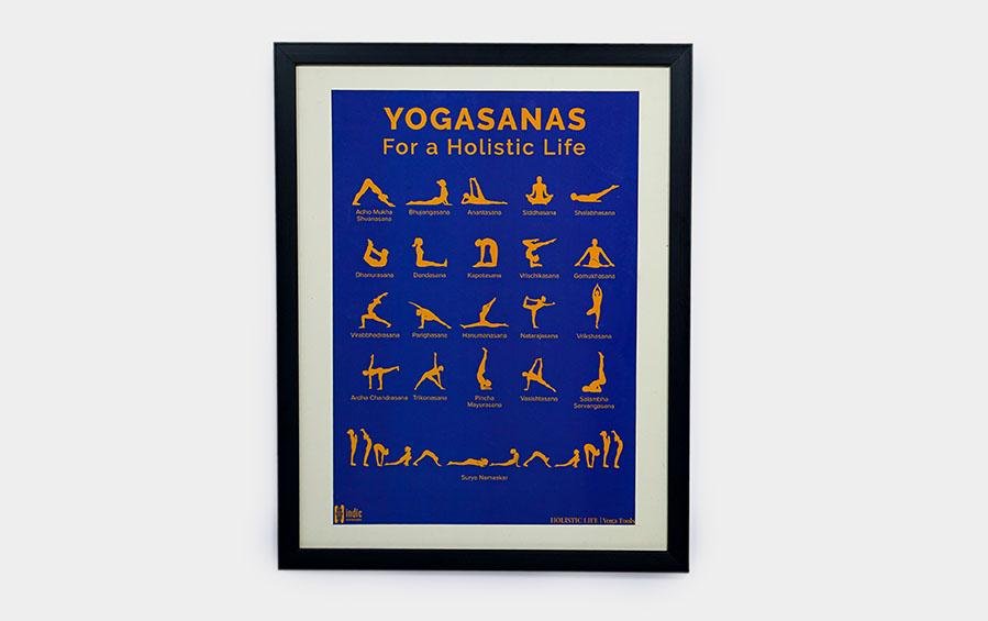Yogasanas Blue Poster for Yoga Studios - A3 Frame - Wall Frames - indic inspirations