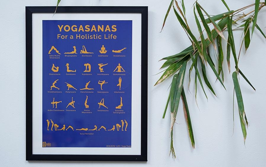 Yogasanas Blue Poster for Yoga Studios - A3 Frame - Wall Frames - indic inspirations
