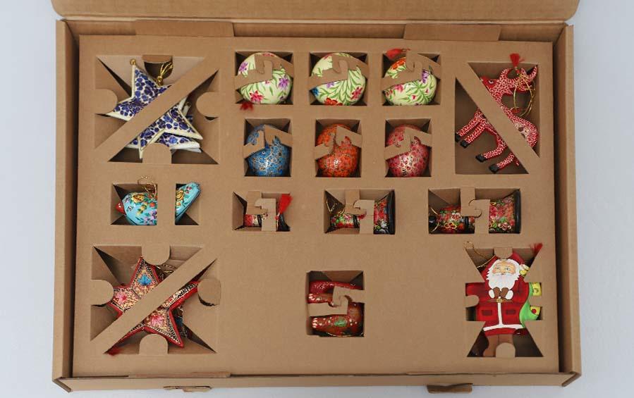 Yuletide Paper Mache Handcrafted Decorations Combo Pack (L) - Christmas Gift Sets - indic inspirations